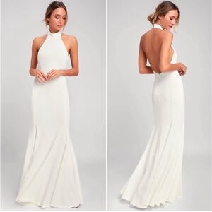 Lulus Slice of Joy White Halter Maxi Backless Wedding Dress